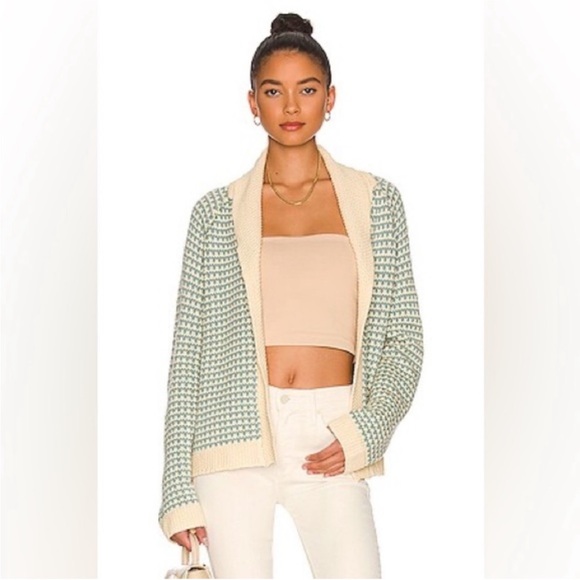 THE GREAT. Sweaters - The Great Cream and Green Knit Cardigan